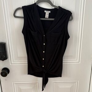 (5/$20) Black Sleeveless Tie-Front Blouse